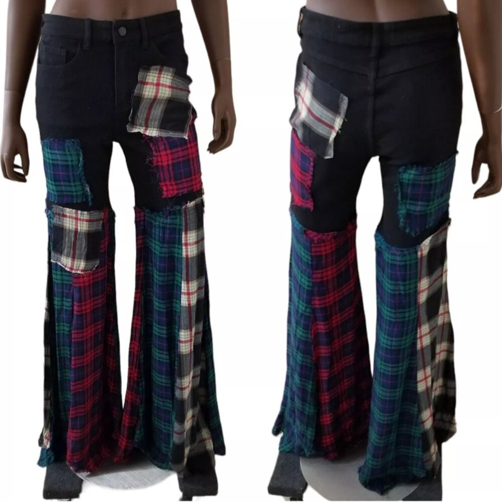 CURRENT MOOD Plaid Jeans Denim Grunge 3X Black Red Green NEW w/TAGS
